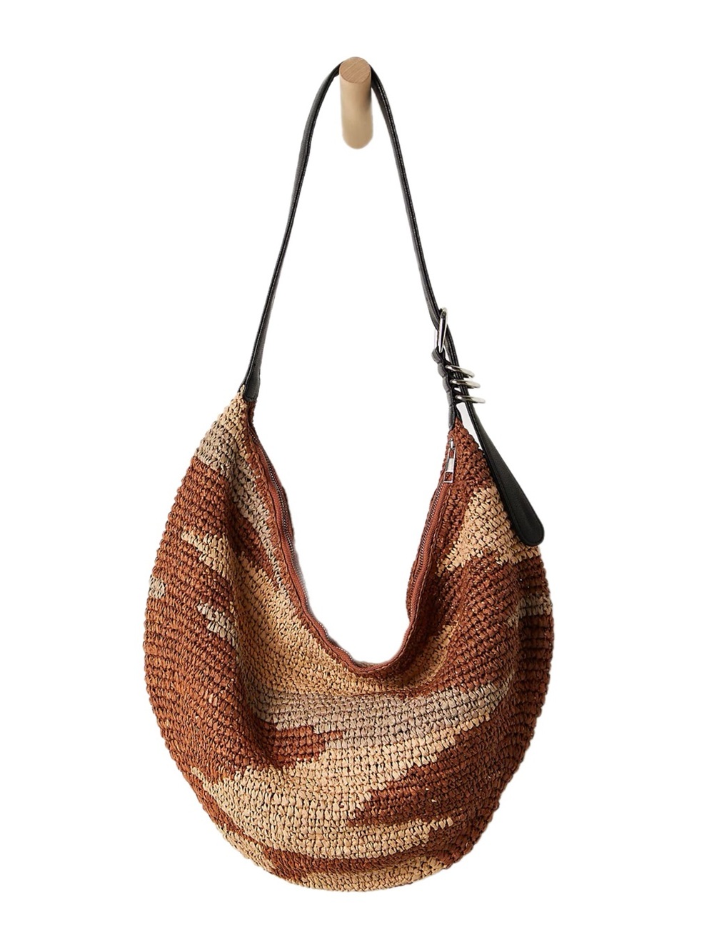 Free People Santorini Woven Raffia Sling Bag in a Neutral Mix Camo Colorway NWT - Picture 2 of 6